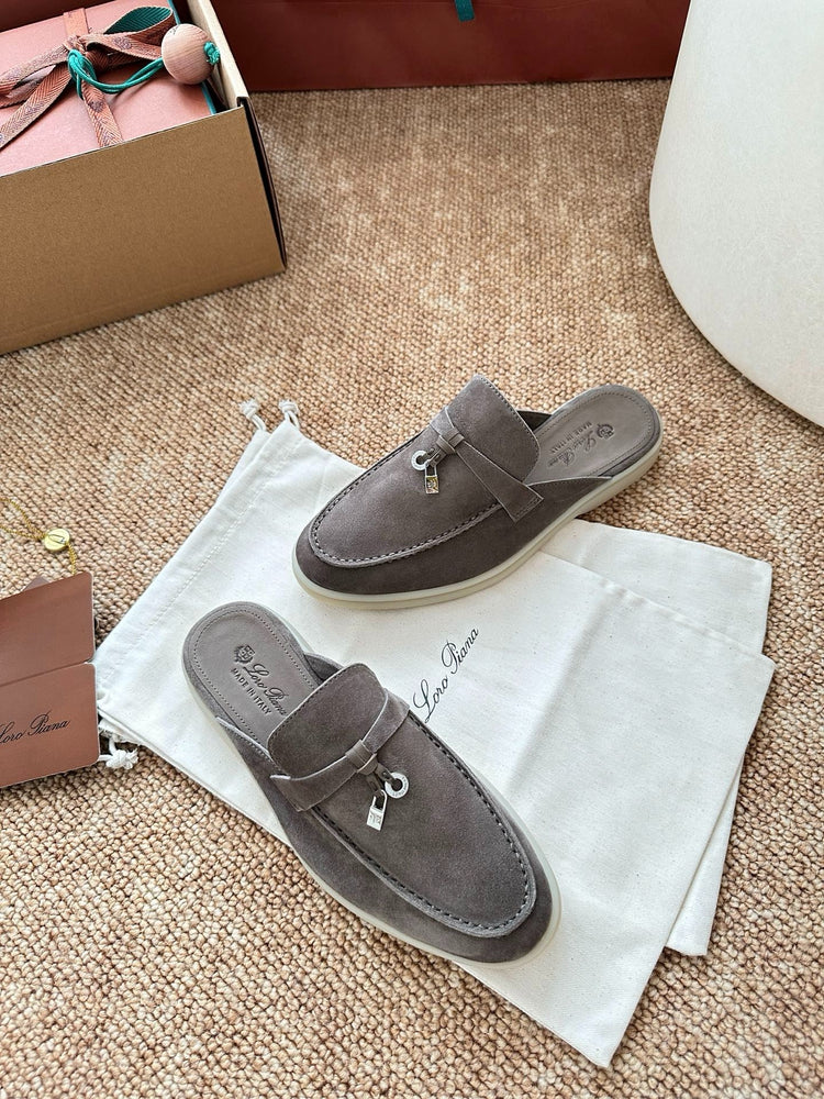Women Loro Piana Summer Charms Walk Suede Mules - Grey