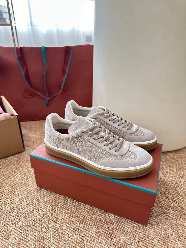 Women Loro Piana Suede & Linen Low-Top Sneakers - Light Beige