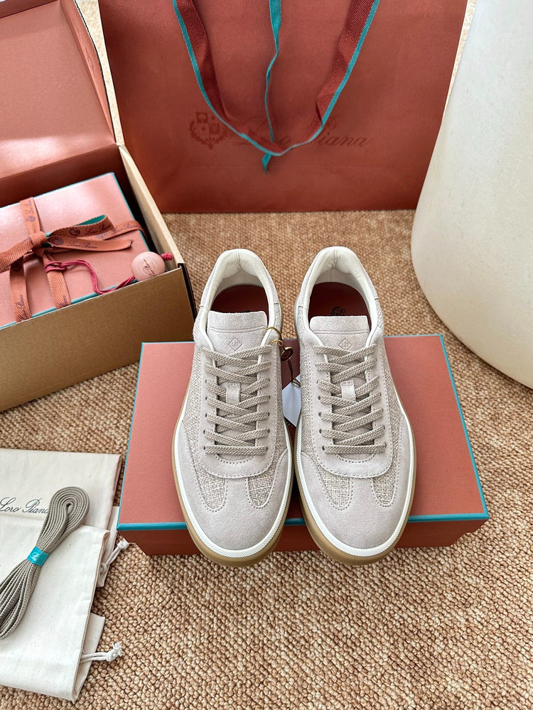 Women Loro Piana Suede & Linen Low-Top Sneakers - Light Beige