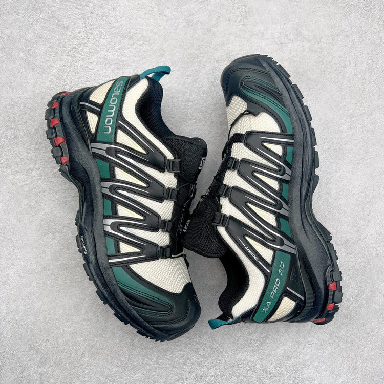 Salomon XA Pro 3D Black Green Cream Red Unisex Trail Running Sneakers