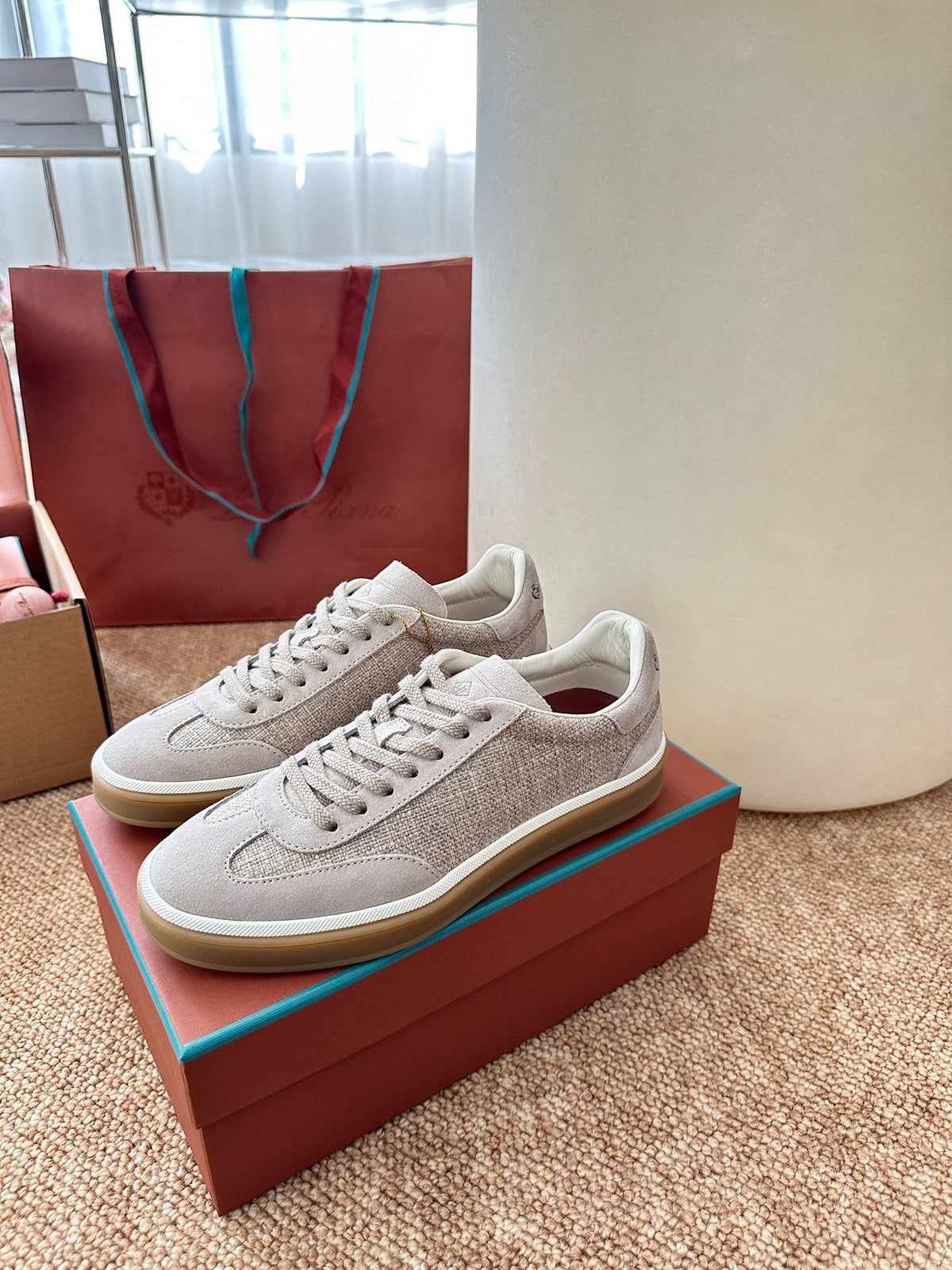 Women Loro Piana Suede & Linen Low-Top Sneakers - Light Beige
