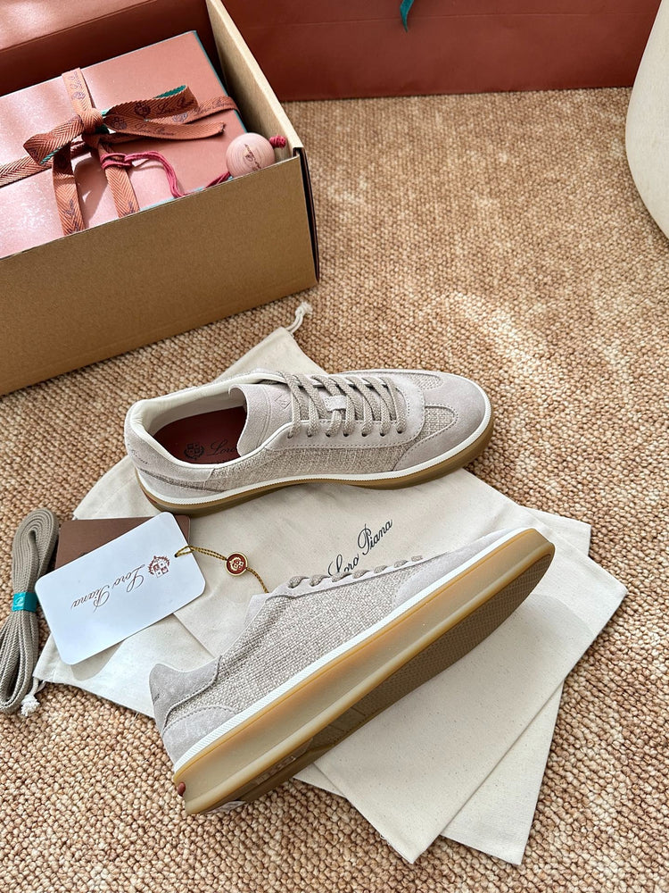 Women Loro Piana Suede & Linen Low-Top Sneakers - Light Beige