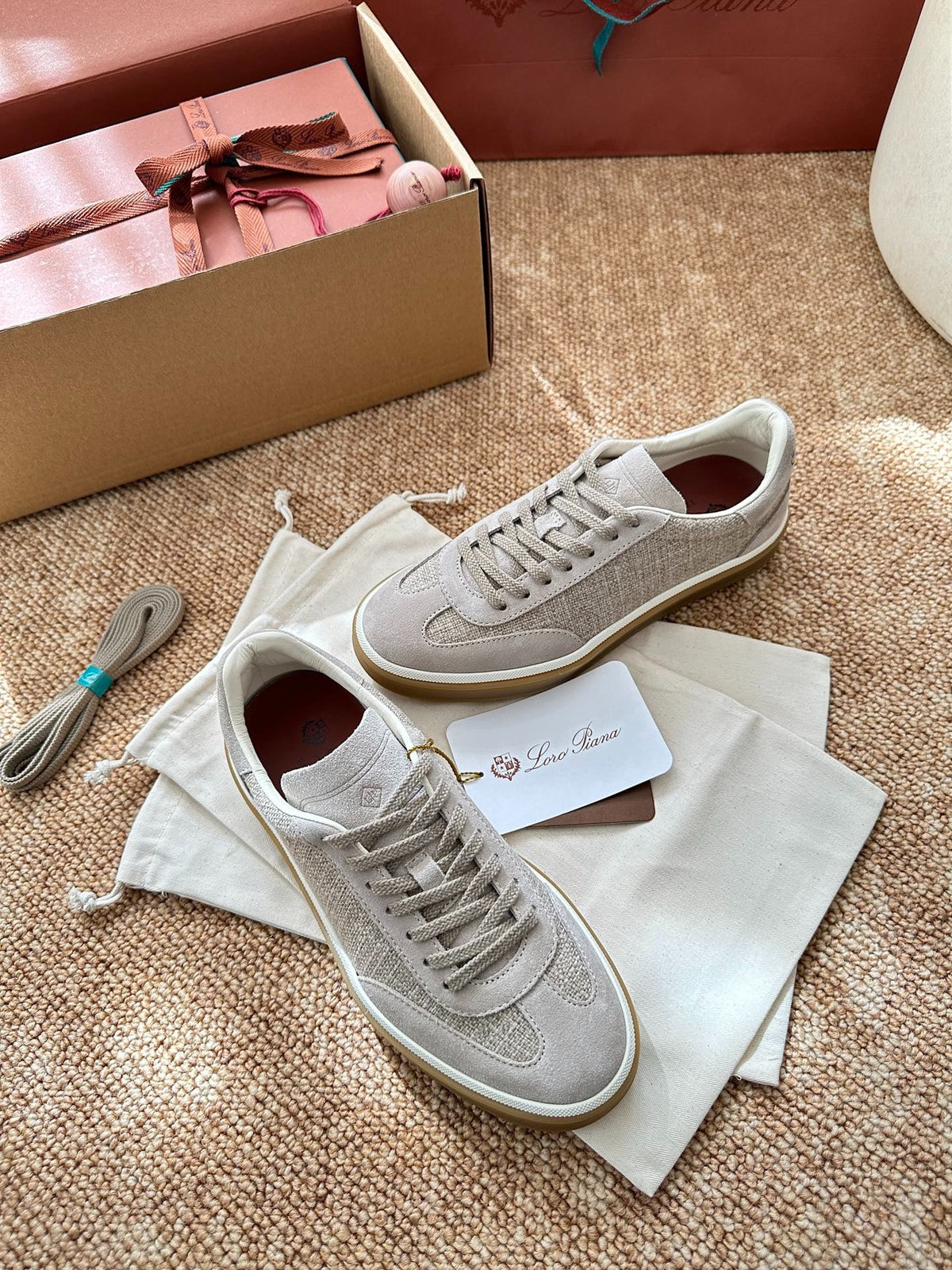 Women Loro Piana Suede & Linen Low-Top Sneakers - Light Beige