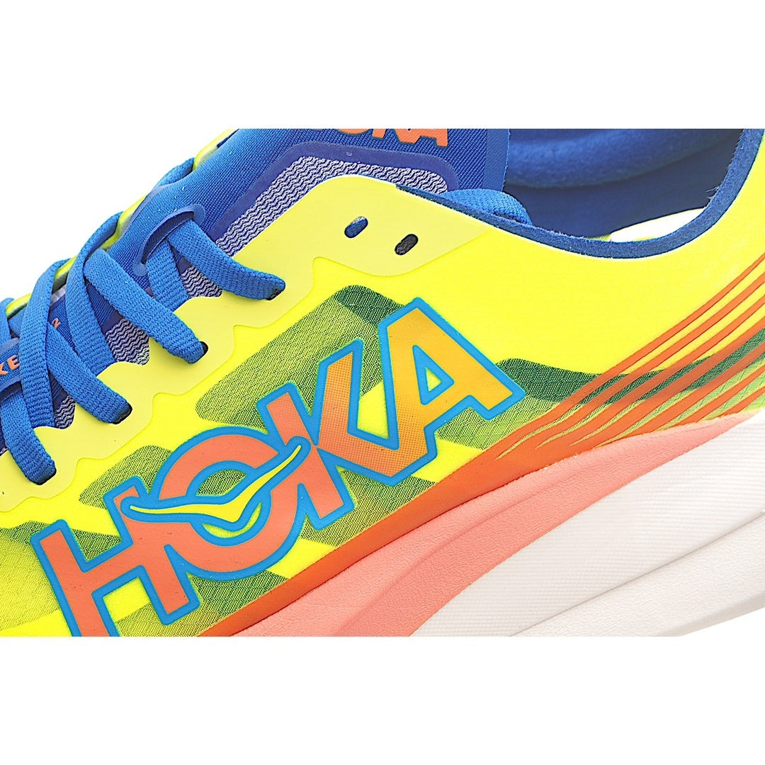 HOKA Rocket X2 Fluorescent green and sapphire blue