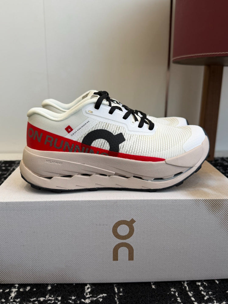 On Cloudmonster Unisex Road Running Sneakers Cream Off White Red Graphic Beige Thick CloudTec Sport Shoes
