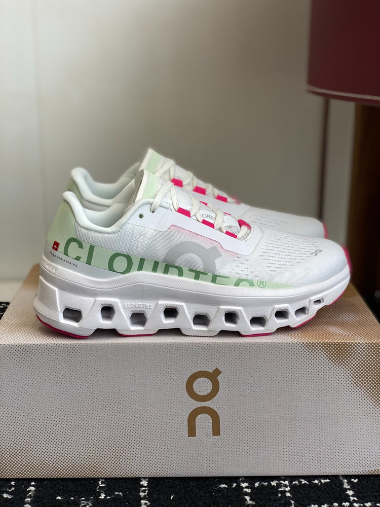 Cloudmonster White Mint Pink Cushioned Running Shoes Unisex Monster Chunky Sole Athletic Trainers