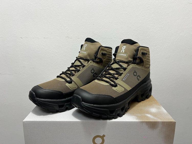 On Cloudrock Mid Waterproof Hiking Boots in Olive / Black