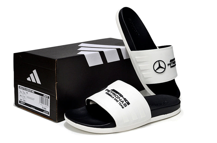 Adidas x Mercedes-Benz Adilette Slides White Black Custom-Edition