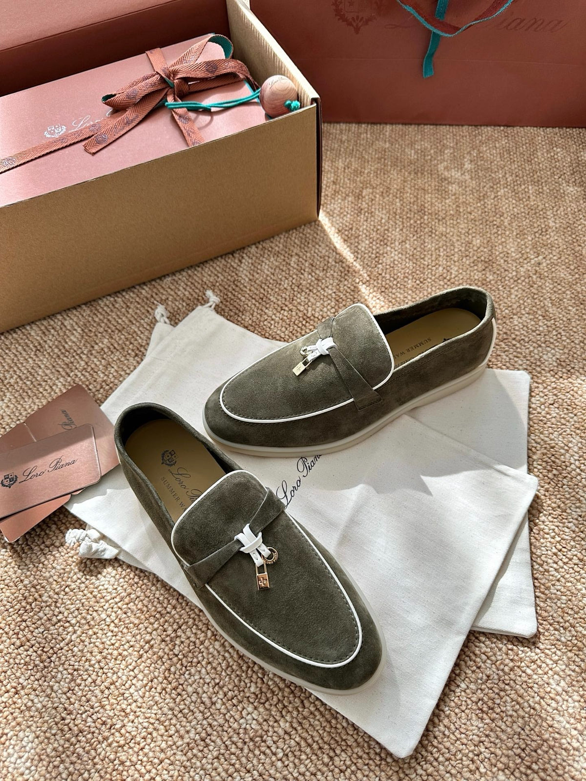 Women Green Suede Slip-On Loafers, Loro Piana Style