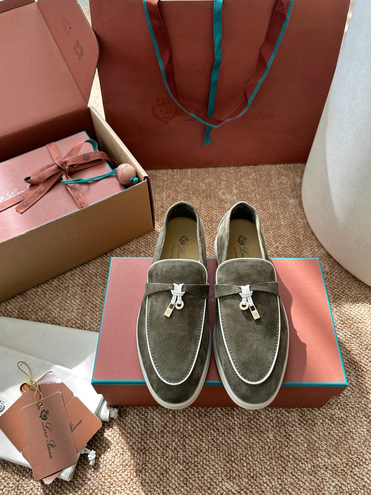 Women Green Suede Slip-On Loafers, Loro Piana Style