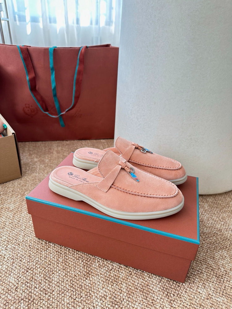 Women Loro Piana Summer Charms Walk Suede Mules - Peach Pink