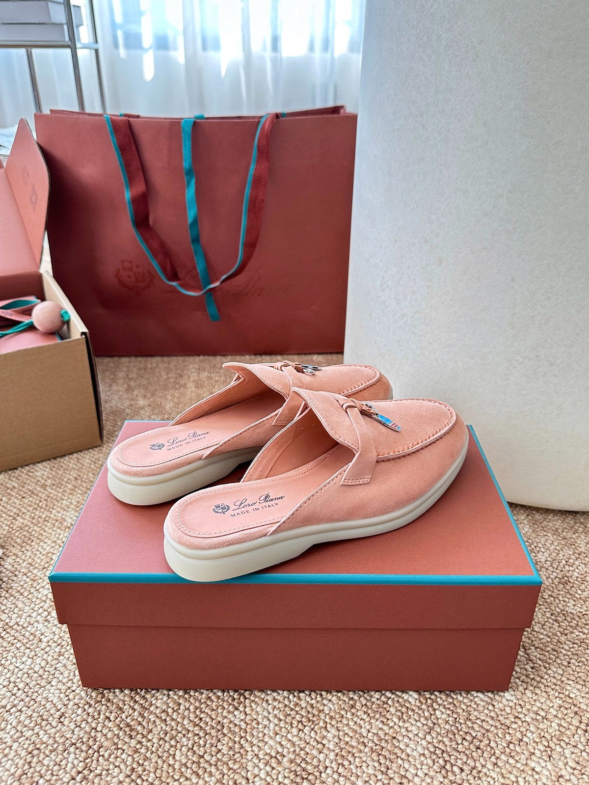 Women Loro Piana Summer Charms Walk Suede Mules - Peach Pink