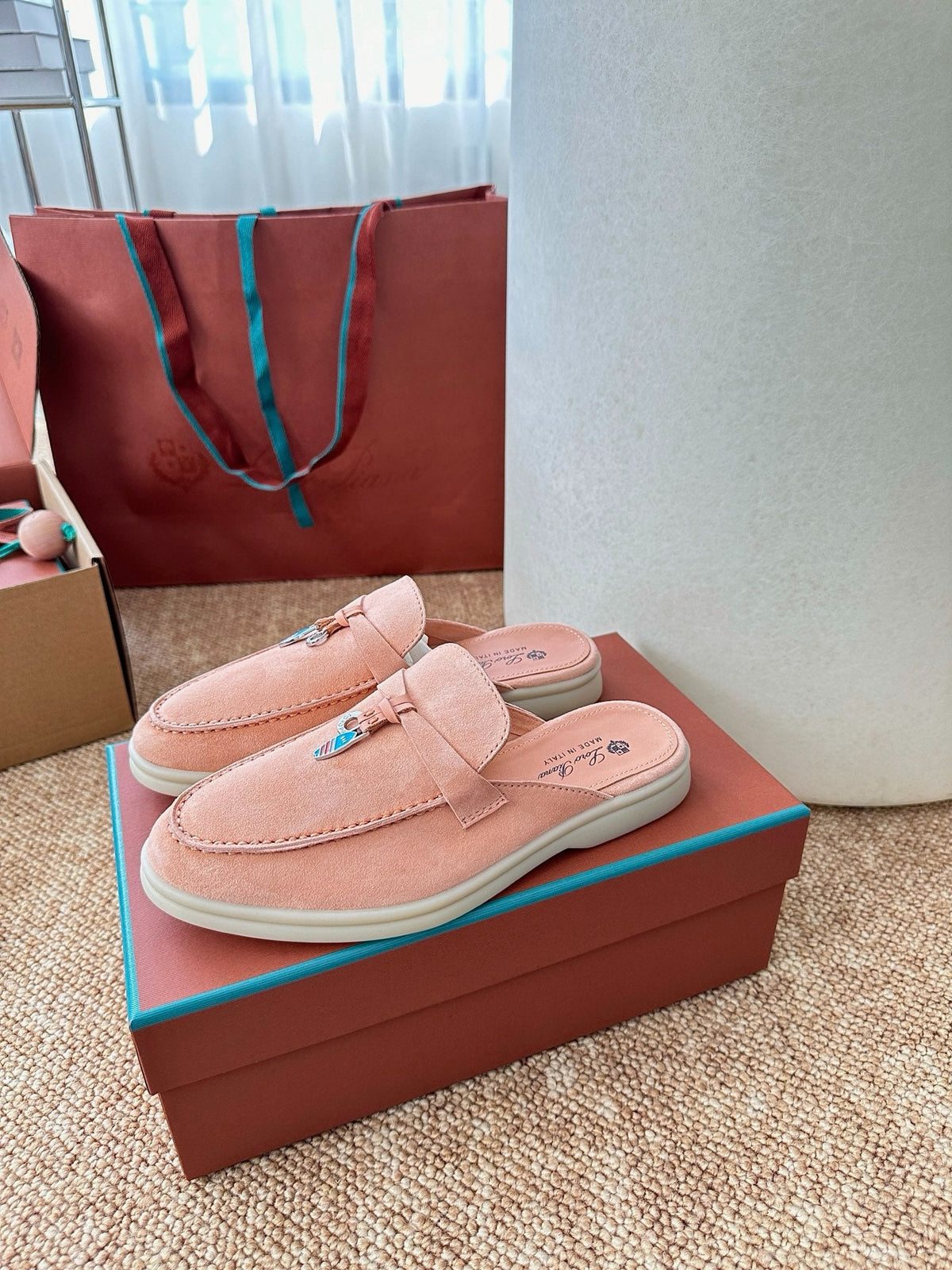 Women Loro Piana Summer Charms Walk Suede Mules - Peach Pink