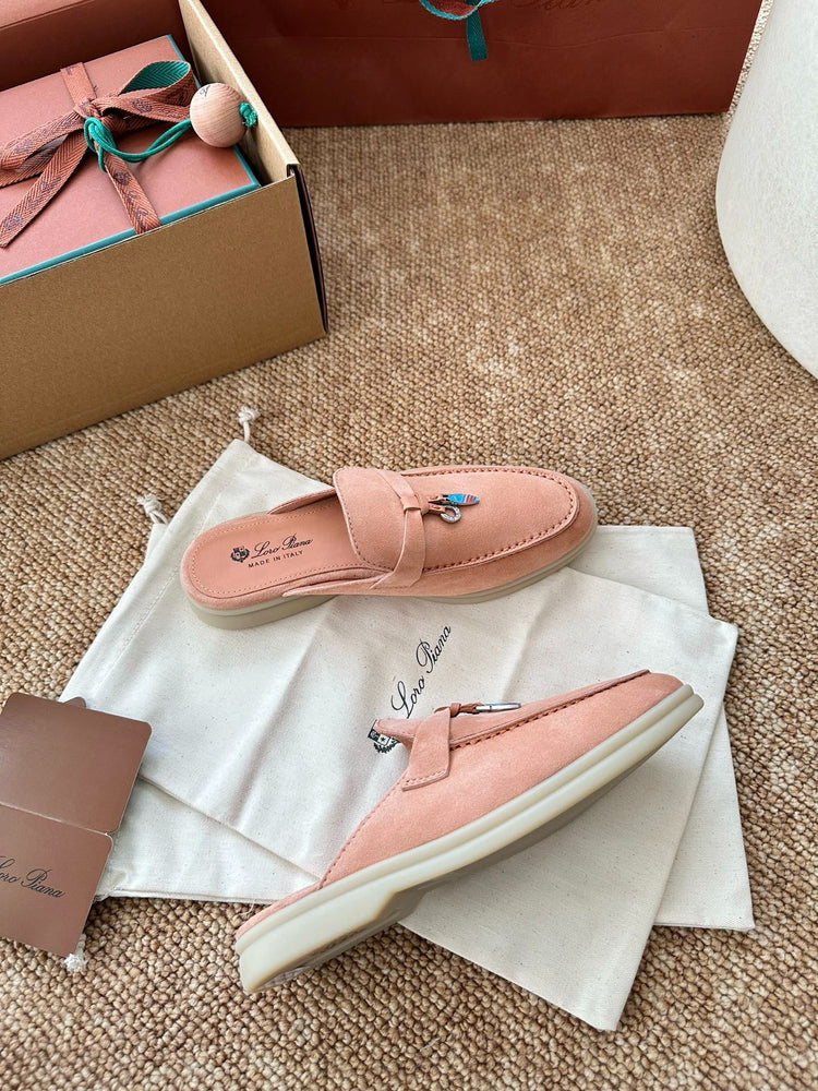 Women Loro Piana Summer Charms Walk Suede Mules - Peach Pink