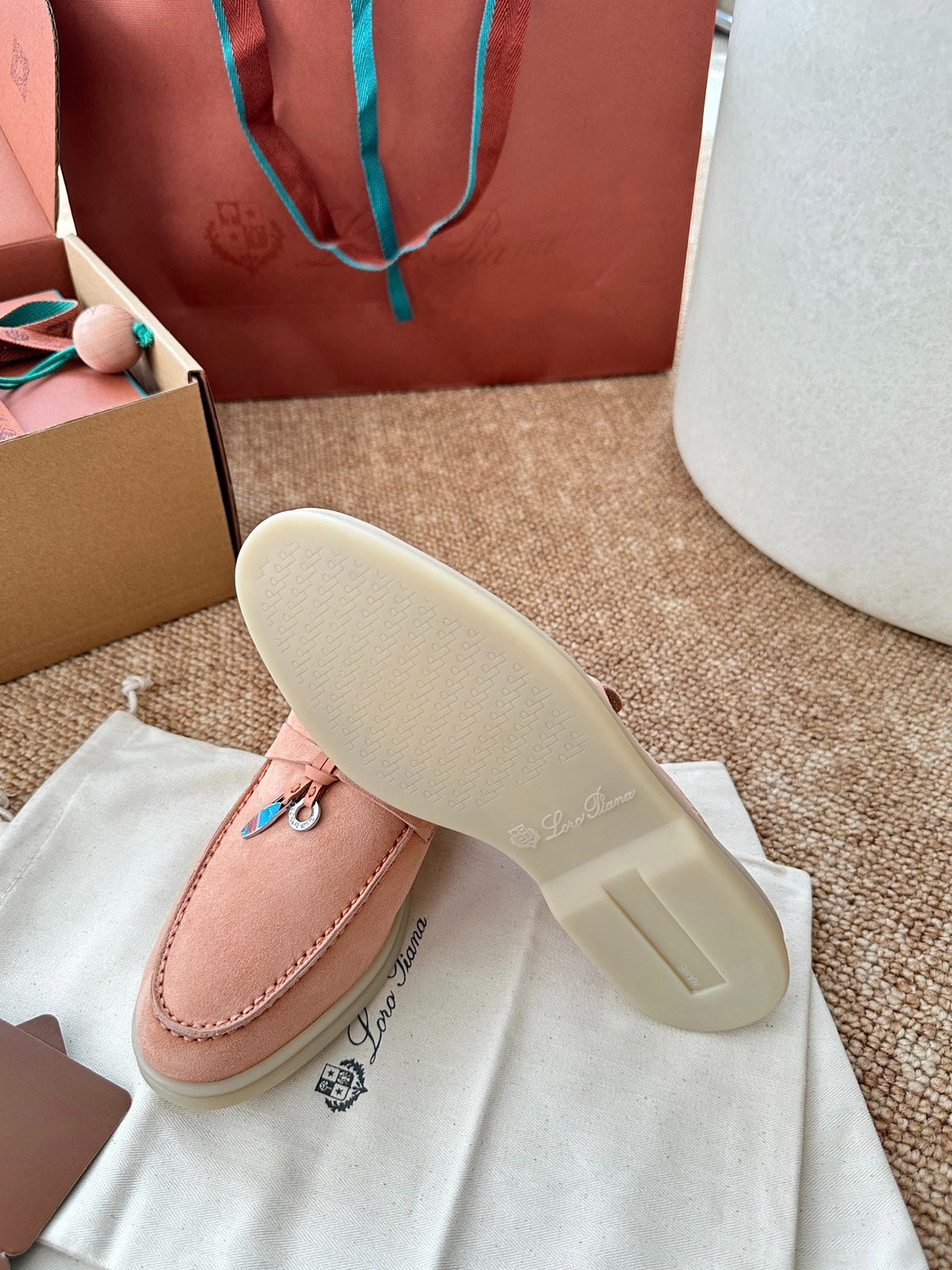 Women Loro Piana Summer Charms Walk Suede Mules - Peach Pink