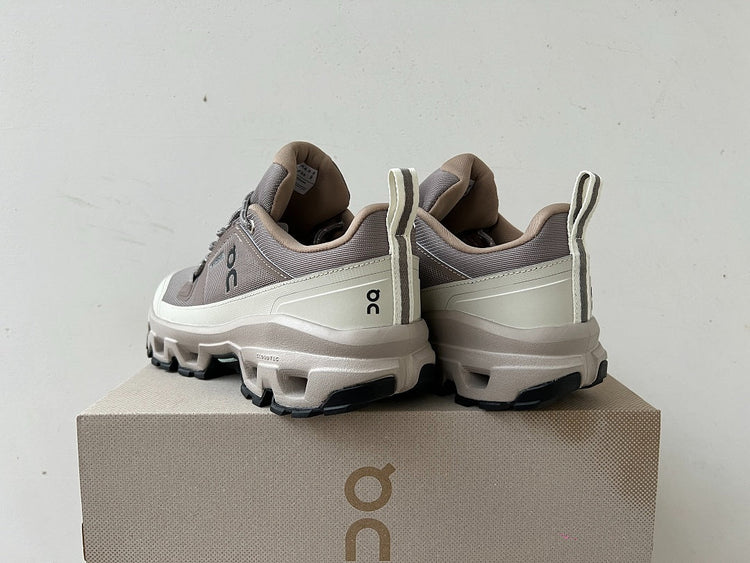 On Cloudrock Low Waterproof Hiking Shoes in Taupe / Cream