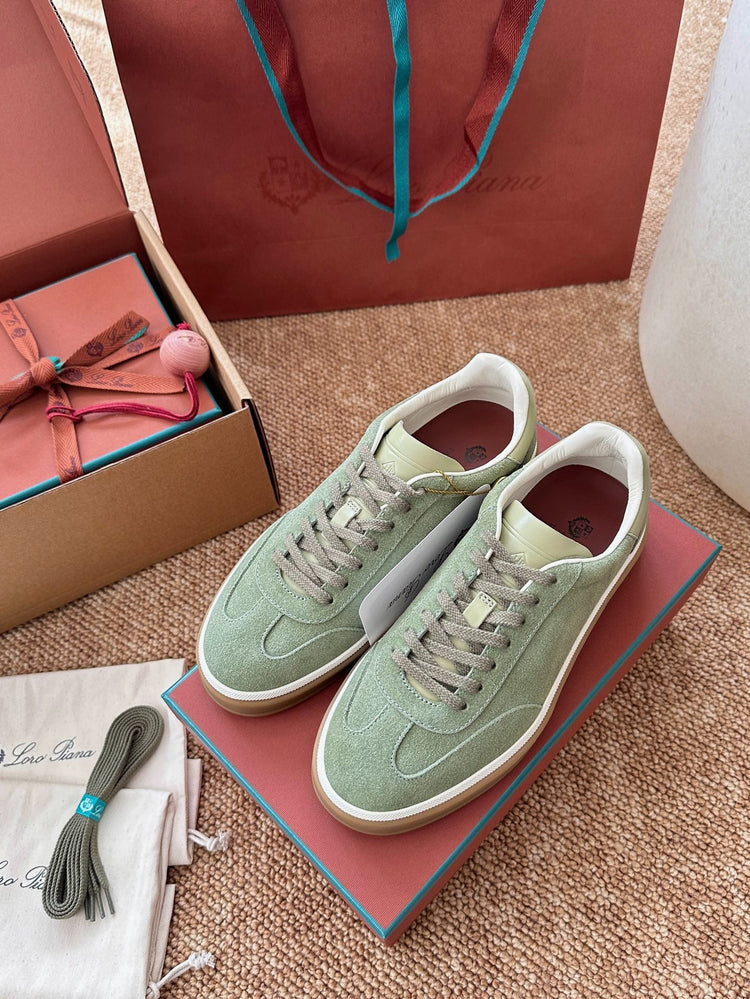 Light Green Suede Lace-Up Sneakers, Loro Piana Style