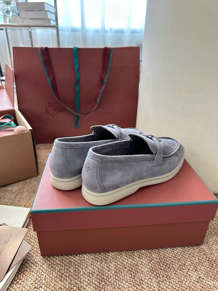 Women Loro Piana Summer Charms Walk Suede Loafers - Light Blue