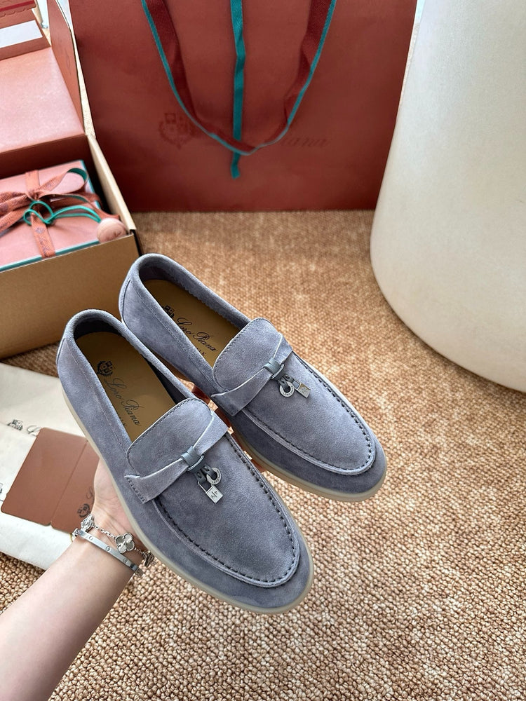 Women Loro Piana Summer Charms Walk Suede Loafers - Light Blue