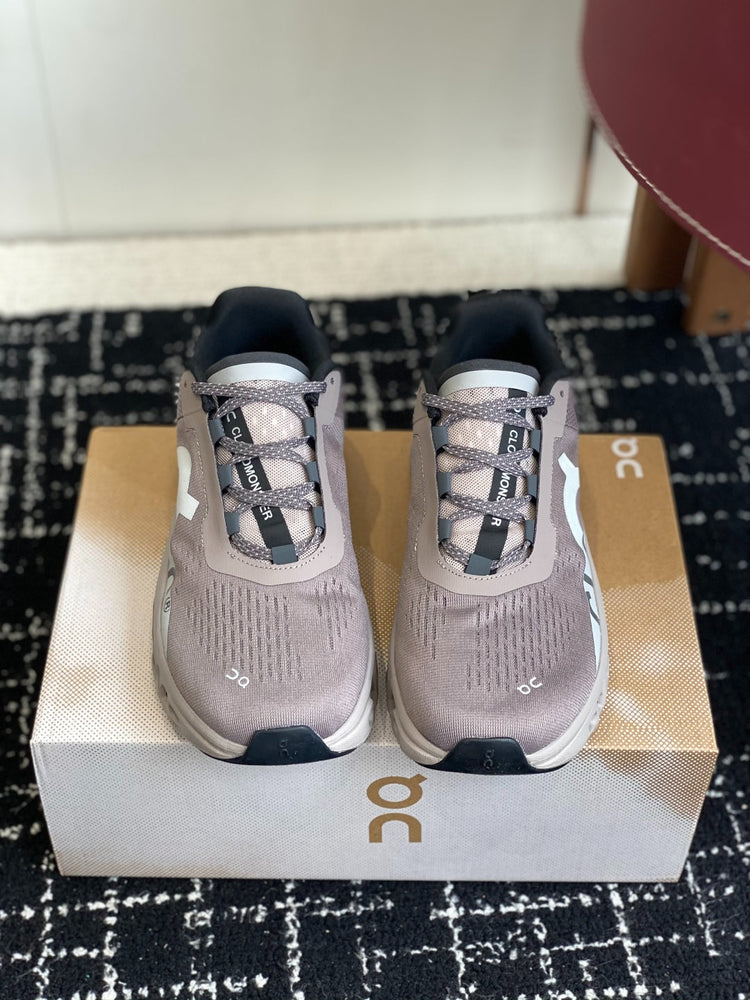 On Cloudmonster Unisex Running Sneakers Cinder Fog Grey Thick CloudTec Sole Sport Shoes