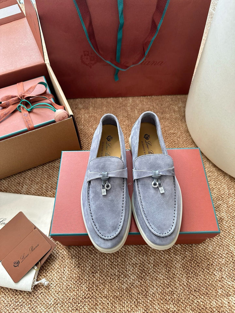 Women Loro Piana Summer Charms Walk Suede Loafers - Light Blue