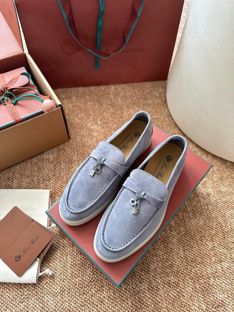 Women Loro Piana Summer Charms Walk Suede Loafers - Light Blue