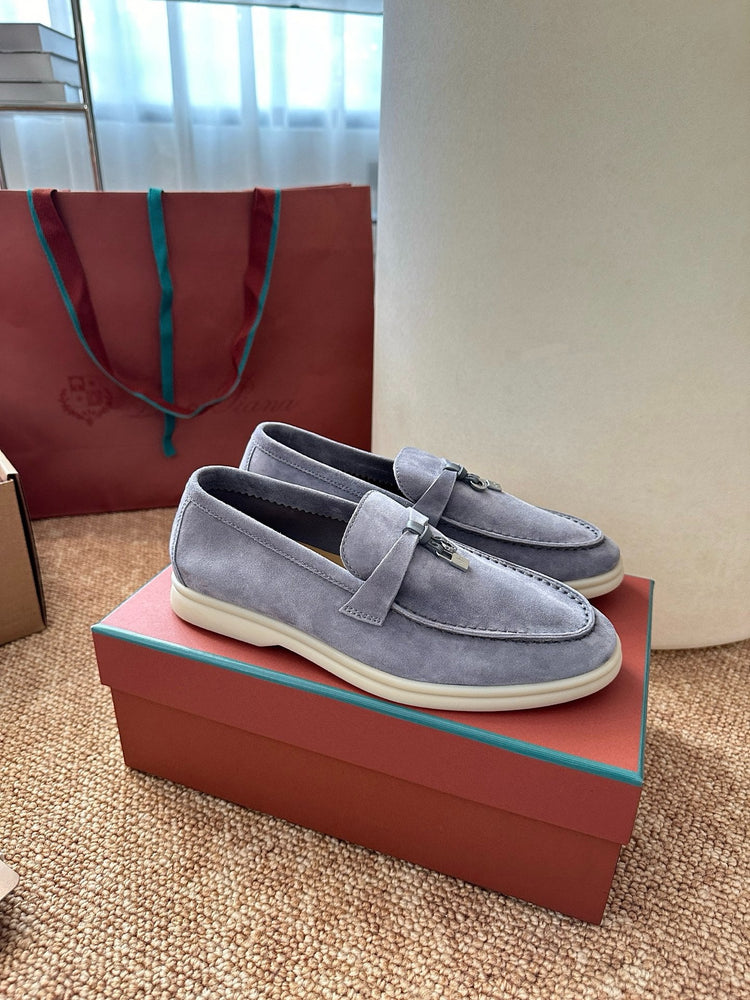 Women Loro Piana Summer Charms Walk Suede Loafers - Light Blue