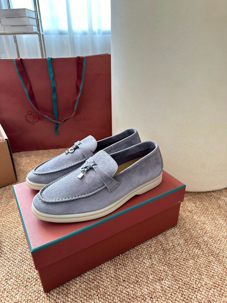 Women Loro Piana Summer Charms Walk Suede Loafers - Light Blue