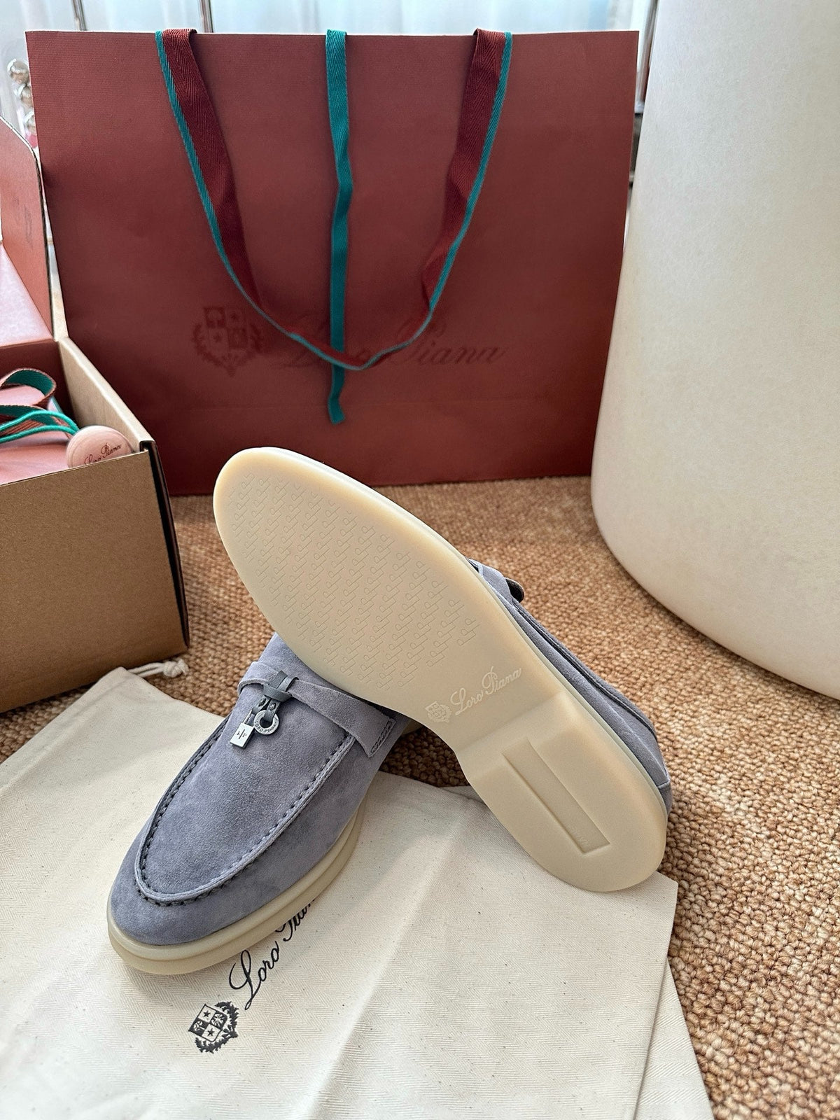 Women Loro Piana Summer Charms Walk Suede Loafers - Light Blue