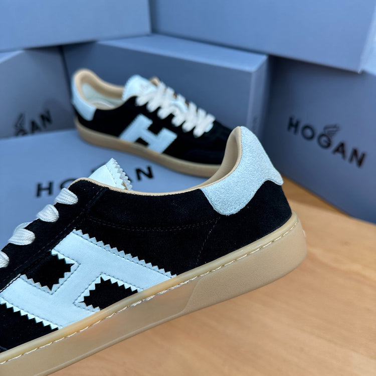 HOGAN Black Suede White H Logo Gum Sole Retro Casual Sneakers